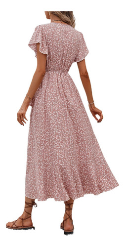 Vestido Midi Bohemio Floral Para Mujer Con Cuello En V Y Cin