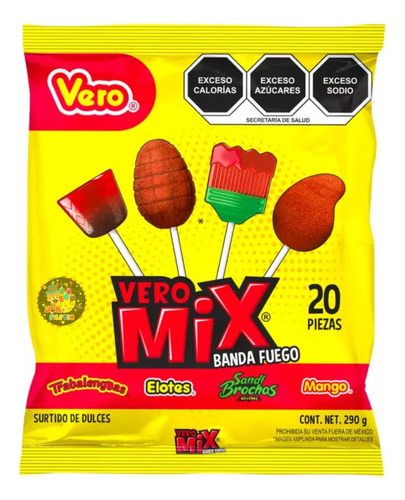 Vero Paleta Mix Banda Fuego Surtido Con Chile Dulce 20 Pz