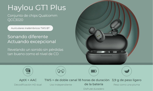 Auriculares Inalámbricos Xiaomi Haylou Gt1 Plus 18hs De Uso