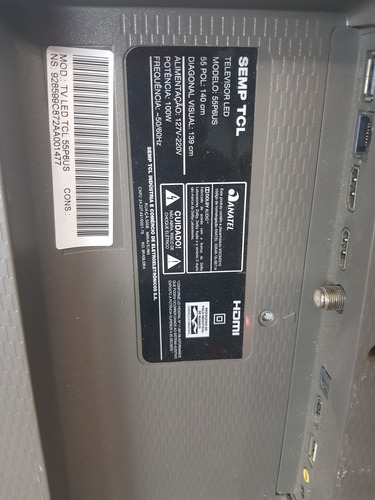Tv Tcl 55p6us Com Tela Em Curto Para Retirada De Peças (Usado)