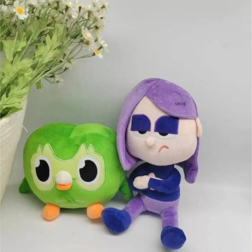 W-j Duolingo Plush Doll, Coruja Verde, Roxo, Pacote Com 2