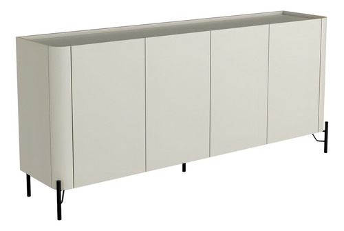 Balcão Buffet 180cm Porta Lisa 100% Mdf Com Pés Em Metal Cor Luna Com Preto