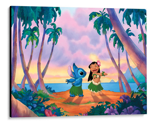 Cuadro Decorativo Lilo Y Stitch Bailando 40x27cm Negro Negro