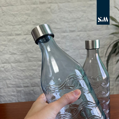 Botella De Vidrio Redonda Con Diseños Tapa De Metal 1 Litro