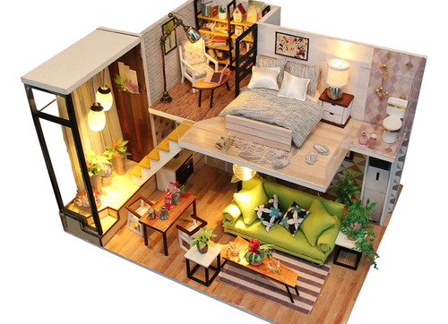 Casa De Madera Armable Luz Led - Enjoy The Romantic Nordic Color Beige