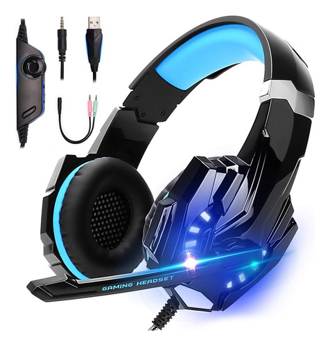 Audífonos Diadema Gamer Con Cable Luz Led Negro Over-ear