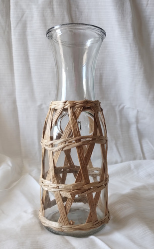 Jarra Vidrio 1,1 L Funda Fibra Rattan Mimbre Botella Seagras Vidrio Transparente