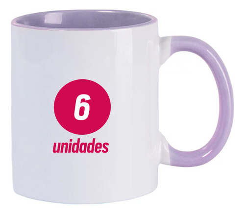 6 Caneca Cerâmica Sublimação Interior Alça Colorido 325 Ml Cor Lilás