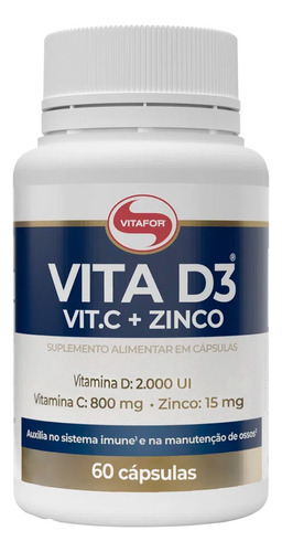 Vitamina D3 Com Vitamina C E Zinco Vitafor 60 Cápsulas Sabor Sem Sabor