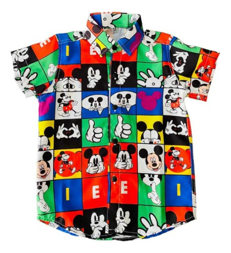 Camisa Social Mickey Festa Aniversário Infantil Menino