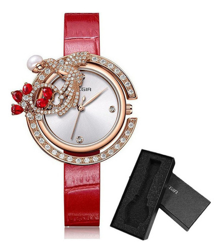 Reloj De Cuarzo De Cuero De Lujo Megir Diamond