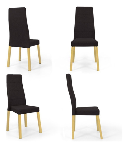 Set De Sillas Cairo X4 - Tela Poliéster Estructura De La Silla Pino Natural Asiento Wengue