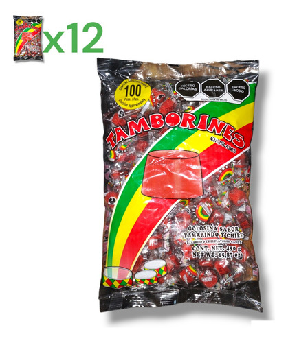 Dulce Tamborines Enchilados 12 Bolsas De 100 Piezas