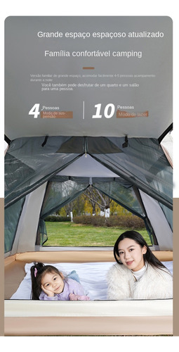 Barraca Camping Acampamento 3-4 Pessoas Automática Upf50+ Cor Bege
