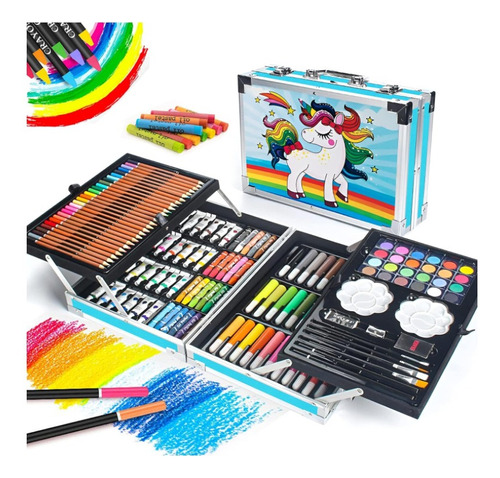 Set De Arte En Caja Metalica Kit De Dibujo 145 Piezas