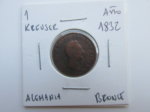 Antigua Moneda Alemania 1 Kreuzer Bronce Año 1832 Escasa