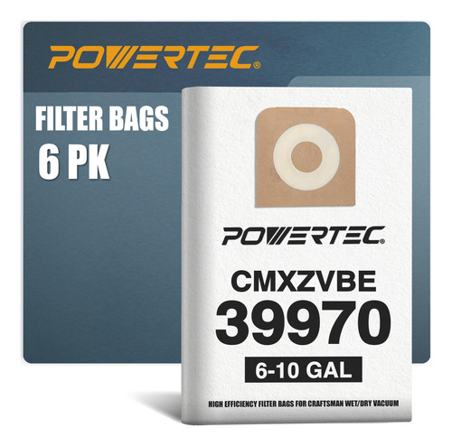 Powertec Shop Vac Bags - 6 Bolsas Para Aspiradora Craftsman