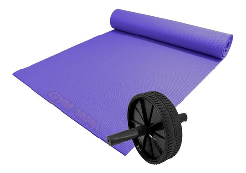 Kit Mat Yoga 4mm + Rueda Abdominal Doble Comun Pilates Gym P