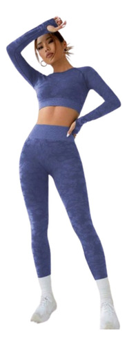 Conjunto Deportivo Leggins Push Up + Buzo Croptop Yoga Gym 