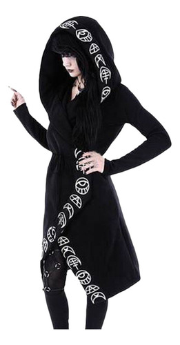 Cardigã Preto Feminino De Manga Comprida Com Estampa Punk Co