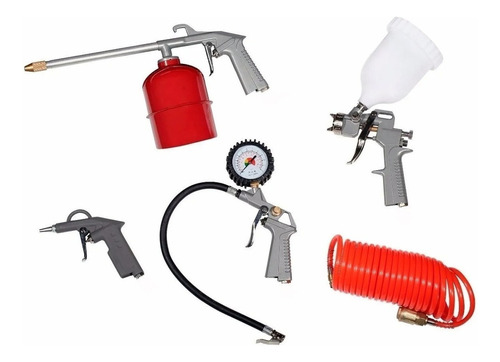 Kit Compresor 5pzs Pistola Pintar Inflar Manguera Manometro