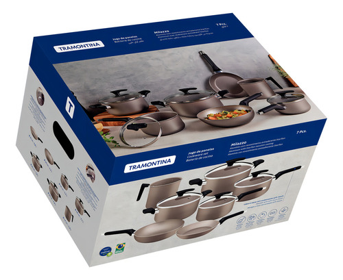 Bateria de Cocina Tramontina Milazzo Almendra de aluminio con antiadherente starflon, 7 piezas