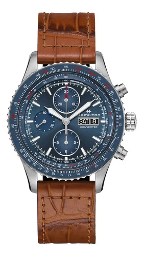 Reloj Hamilton Khaki Aviation Converter H76746540 Correa Marrón Bisel Azul Oscuro Fondo Azul Oscuro