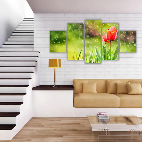 Quadros Mosaico Mdf Floral Flores Tulipas Vermelhas 115x60cm