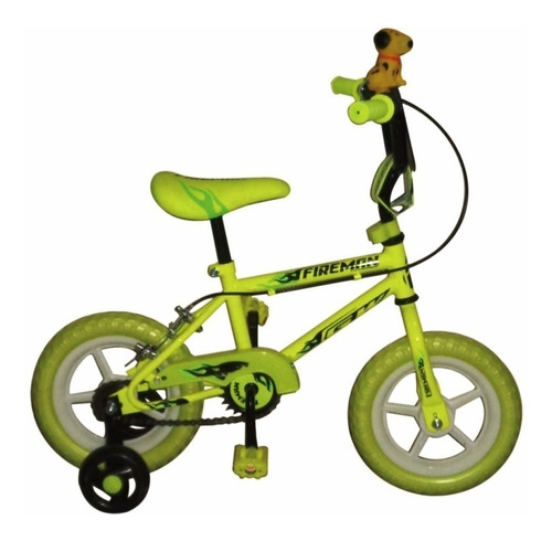 Bicicleta infantil GW Fireman R12 color amarillo lima/negro con ruedas de entrenamiento
