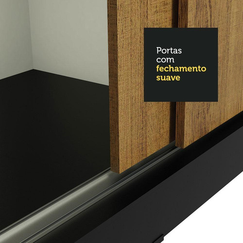 Guarda-roupa Austin 4 Portas De Espelho 3 Gavetas Preto