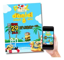 Comprar Invitación Digital Minions Pool Party Cumpleaños Albercada