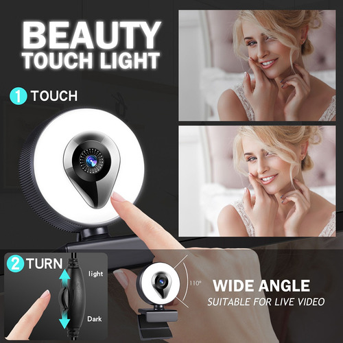 Imagen 5 de 10 de Cámara Web De 1080p Con Usb Y Luz De Relleno Para Pc