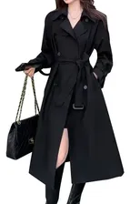Gabardina Larga, Elegante, Cruzada Y De Color Entero P/mujer