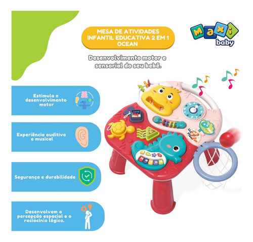 Mesa de Atividades Infantil Educativa 2 em 1 Ocean Maxi Baby - Vermelho