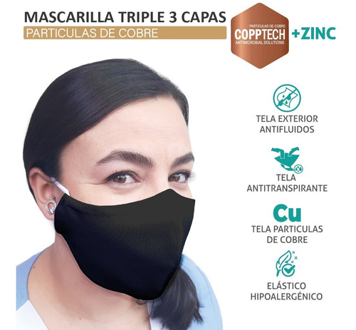 Pack De 10 Mascarillas Cobre Triple 3 Capa Antifluidos +zinc