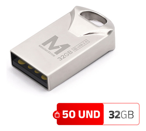 Kit 50 Pendrive Mini 32gb Atacado Masterdrive Usb2.0 Premium Prateado Logo