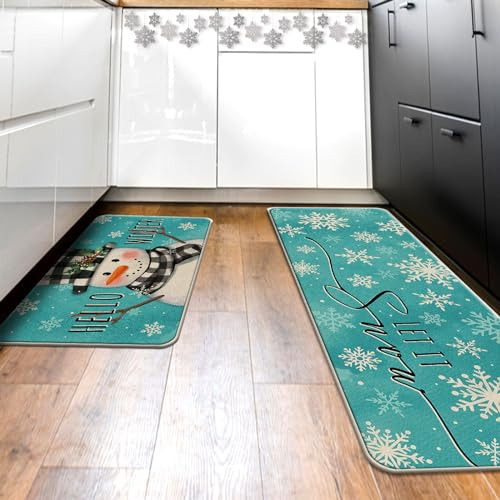 Juego De 2 Alfombras De Cocina Azules Con Diseño Navideño 43