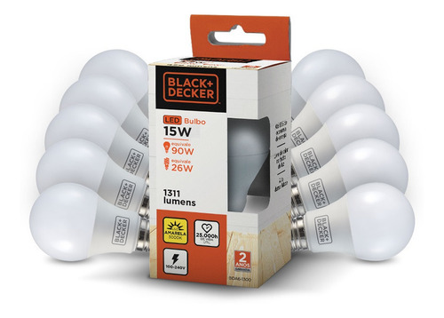 Kit 10 Lâmpadas Led Bulbo 15w Amarela - Black + Decker