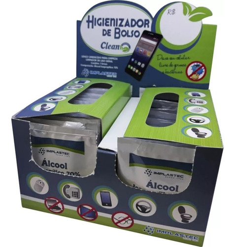 Higienizador De Bolso Clean Implastec - Caixa Display Com 50 Unidades