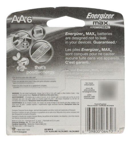 Pilas Aa 15 Voltios Max Energizer 6 Unidades