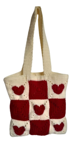 Bolso A Crochet - Tote Bag Granny Heart De 35cm X 35cm 