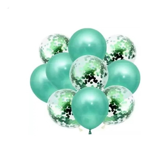 Set Globos Latex + Transparente Cristal Confetti Verde