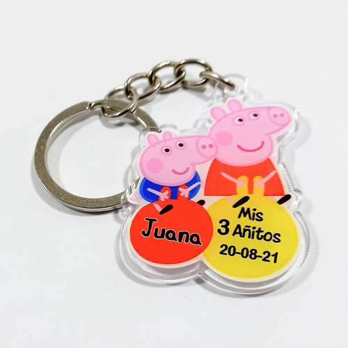 Llavero Peppa Pig Y George Personalizado De Ambos Lados