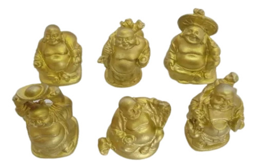 Conjunto Mini Buda Dourado 6 Peças Set Figure