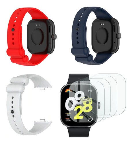 3 Correas + 3 Micas Para Redmi Watch 4 / Mi Band 8 Pro