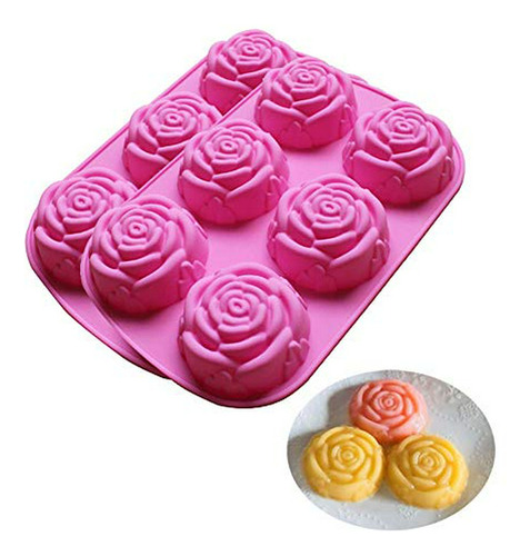 Molde Silicona Flor Rosa 6 Cavidades, Pack 2