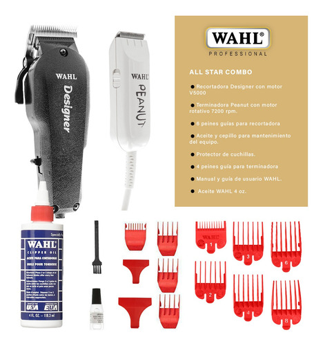 Combo Wahl Designer + Peanut Trimmer + Aceite Cuchillas Negro