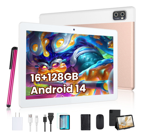 Tablet Android 14 16gb+128gb Wifi 12 Núcleos Con Funda Mouse