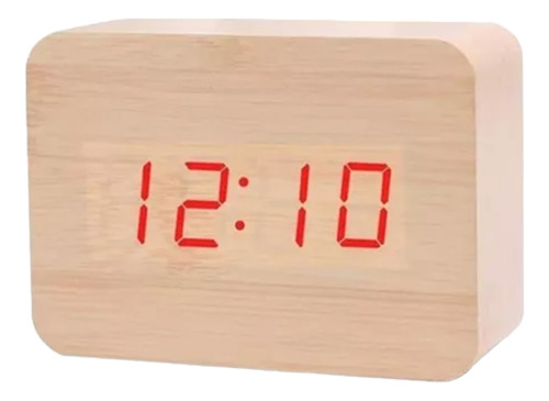 Reloj Despertador Digital De Madera Temperatura Rectangular
