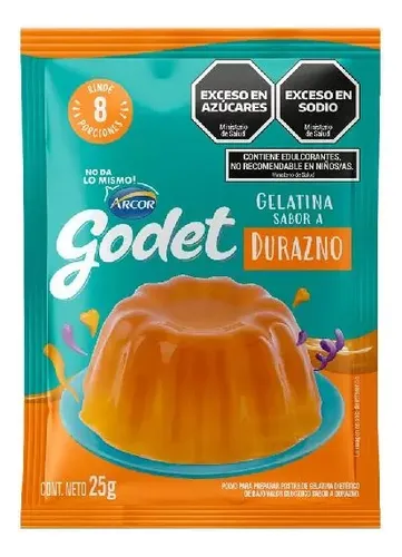 Gelatina Sabor Durazno Godet Arcor Postre 8 Porciones 25gr